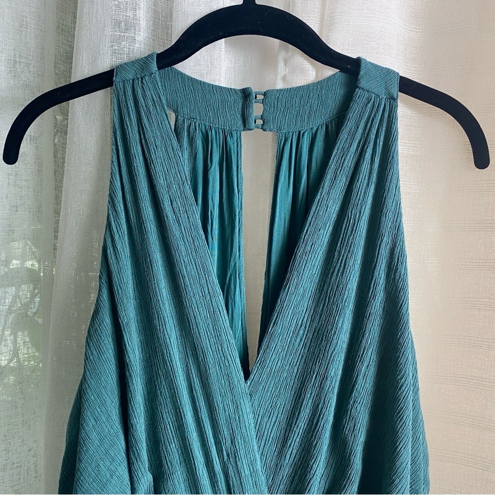 Anthropologie Bionda Plisse Wide Leg Jumpsuit Size XL Turquoise - Picture 3 of 13